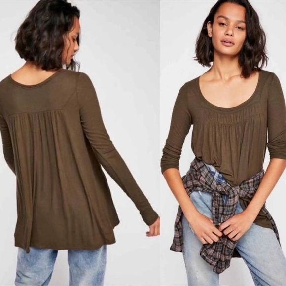 Free People We The Free Love Valley Soft Stretch Ribbed OliveGreen/Brown Size S - Picture 2 of 14